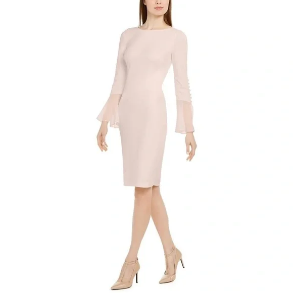 knee length dresses for ladies I.H.F Studio V-Neck Knee Length Dress in Light Pink main image 1